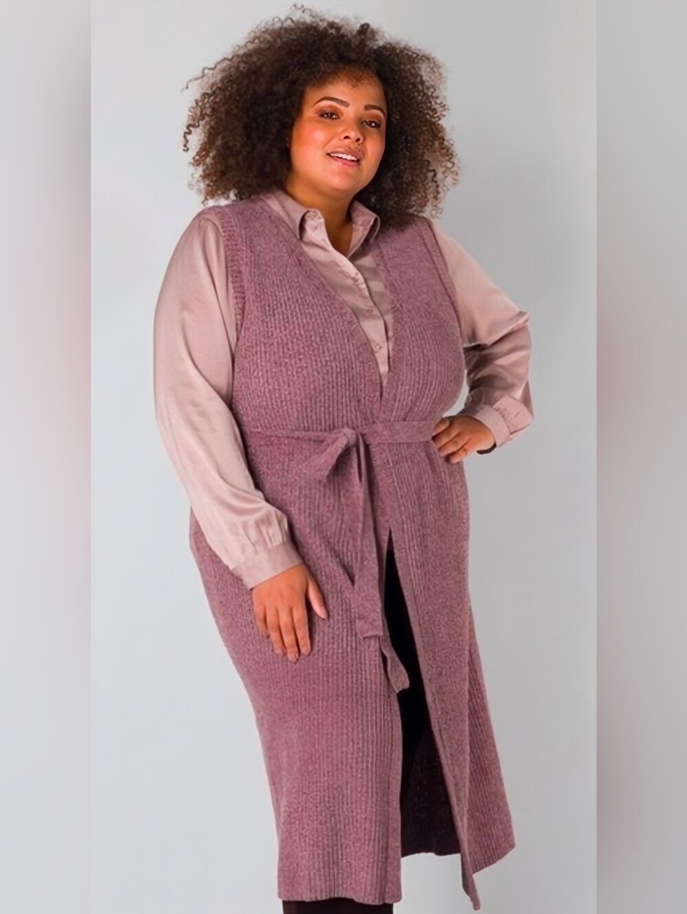 Nwt Yesta Textured Knit 🧶 Sleeveless Duster Belted Wrap Vest Size 16